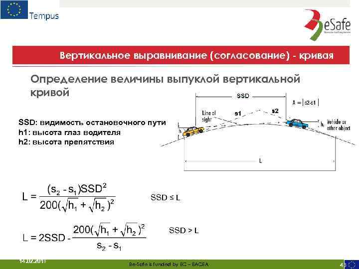 Вертикальное выравнивание (согласование) - кривая Определение величины выпуклой вертикальной кривой SSD: видимость остановочного пути