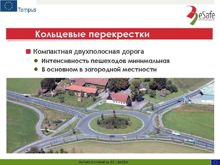 Кольцевые перекрестки ■ Компактная двухполосная дорога ● ● Интенсивность пешеходов минимальная В основном в