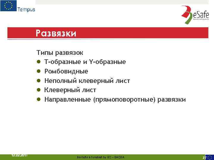 Развязки Типы развязок ● T-образные и Y-образные ● Ромбовидные ● Неполный клеверный лист ●
