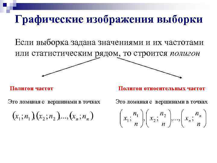 Графические изображения выборки Если выборка задана значениями и их частотами или статистическим рядом, то