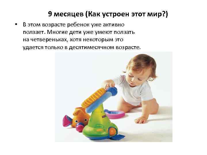 9 месяцев (Как устроен этот мир? ) • В этом возрасте ребенок уже активно