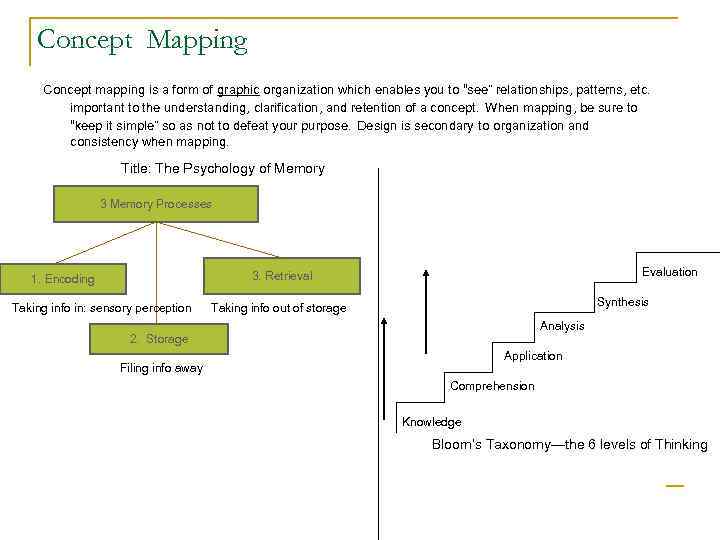 Concept Mapping Concept mapping is a form of graphic organization which enables you to