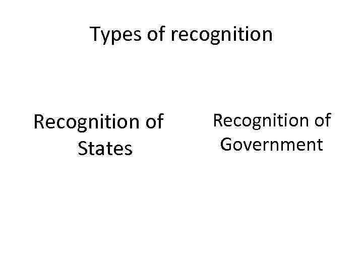 Types of recognition Recognition of States Recognition of Government 