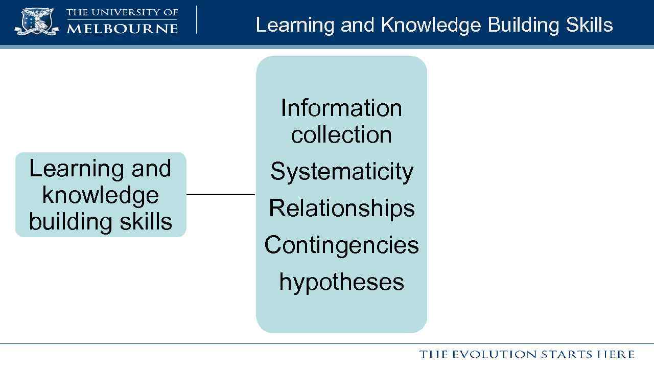 Learning and Knowledge Building Skills Learning and knowledge building skills Information collection Systematicity Relationships