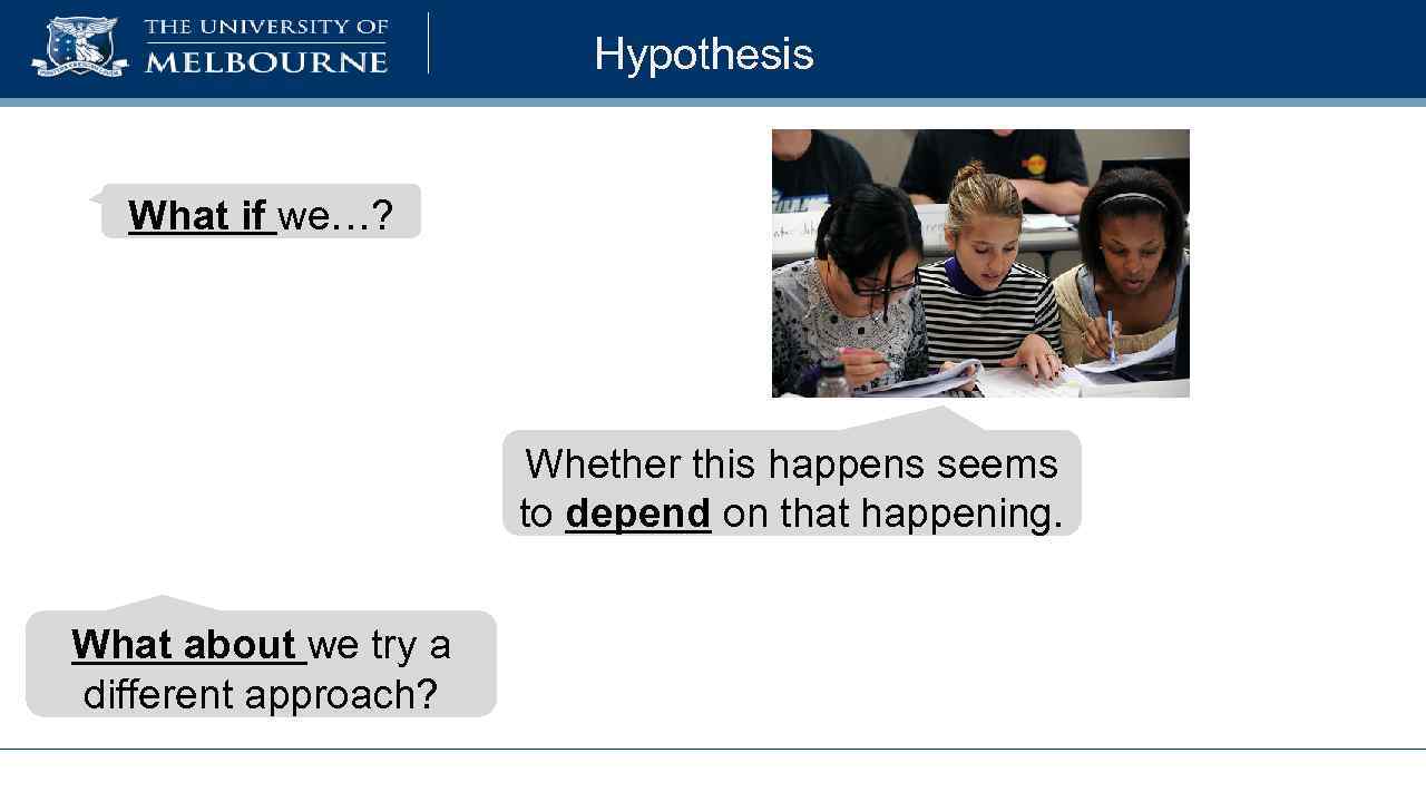 Hypothesis What if we…? Whether this happens seems to depend on that happening. What