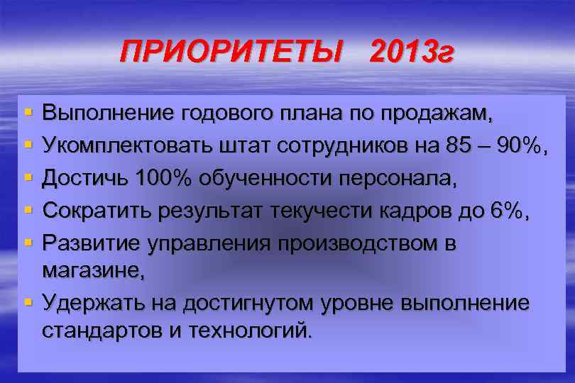 Описание 100. Годовой план выполнен. Неукомплектованность штата сотрудников. Укомплектовать штат сотрудников. Обученности персонала.