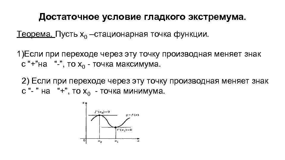 Достаточное условие экстремума. Гладкий экстремум функции. Экстремум функции одной переменной. Исследование функции одной переменной. Достаточное условие точки экстремума.