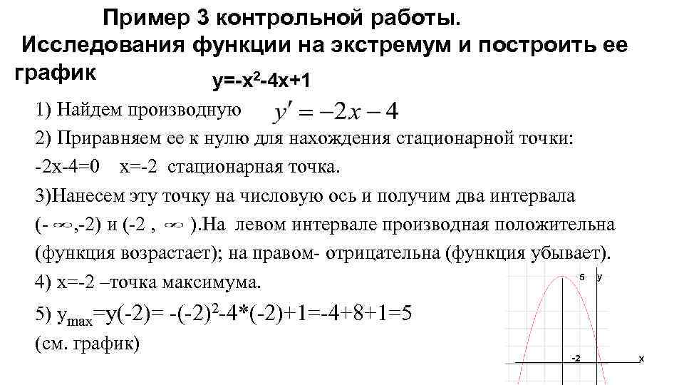 Пример 3 контрольной работы. Исследования функции на экстремум и построить ее график y=-x 2