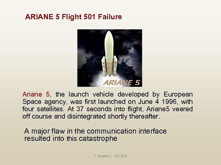 ARIANE 5 Flight 501 Failure Ariane 5, the launch vehicle developed by European Space
