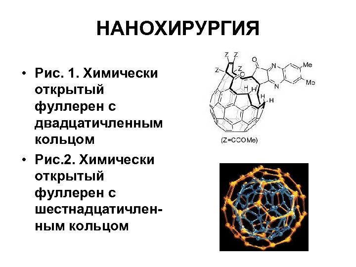 НАНОХИРУРГИЯ • Рис. 1. Химически открытый фуллерен с двадцатичленным кольцом • Рис. 2. Химически