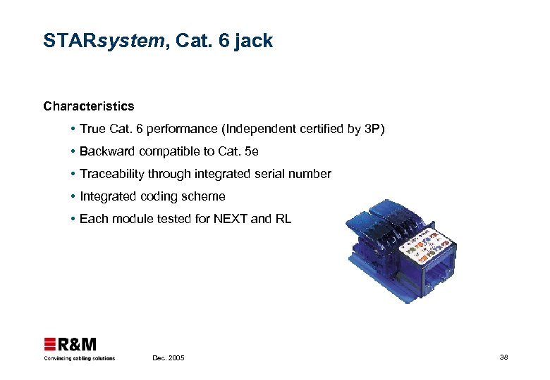 STARsystem, Cat. 6 jack Characteristics True Cat. 6 performance (Independent certified by 3 P)