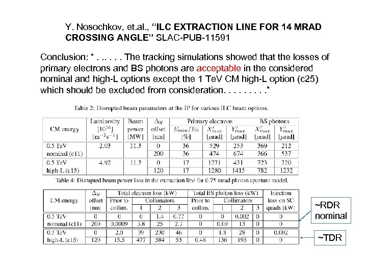 Y. Nosochkov, et. al. , “ILC EXTRACTION LINE FOR 14 MRAD CROSSING ANGLE” SLAC-PUB-11591