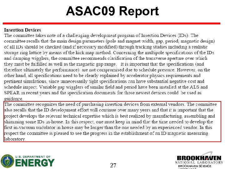 ASAC 09 Report 27 BROOKHAVEN SCIENCE 