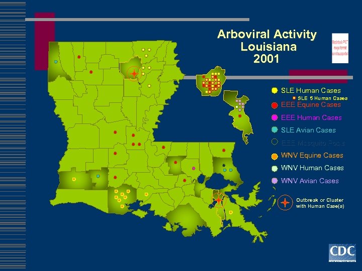 Arboviral Activity Louisiana 2001 SLE Human Cases SLE 5 Human Cases EEE Equine Cases