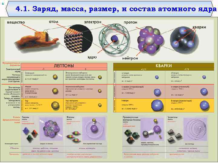 х 4. 1. Заряд, масса, размер, и состав атомного ядра 
