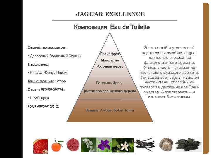 JAGUAR EXELLENCE Композиция Eau de Toilette Элегантный и утонченный характер автомобиля Jaguar Грейпфрут •