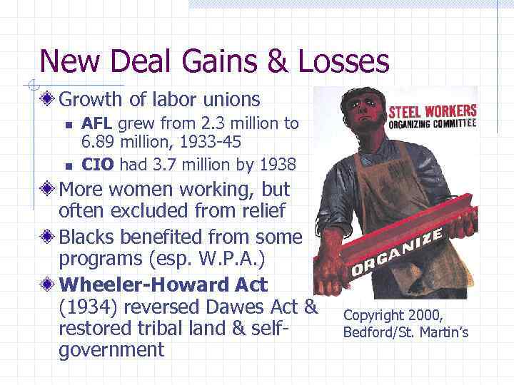 New Deal Gains & Losses Growth of labor unions n n AFL grew from