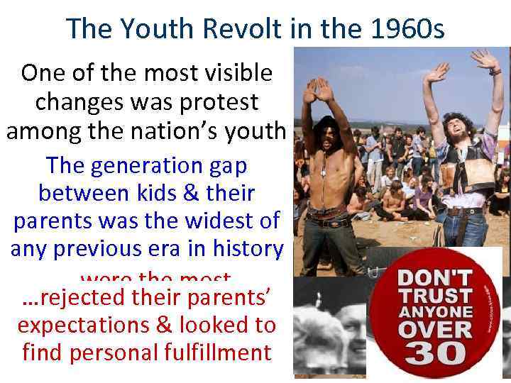 The Youth Revolt in the 1960 s One of the most visible changes was