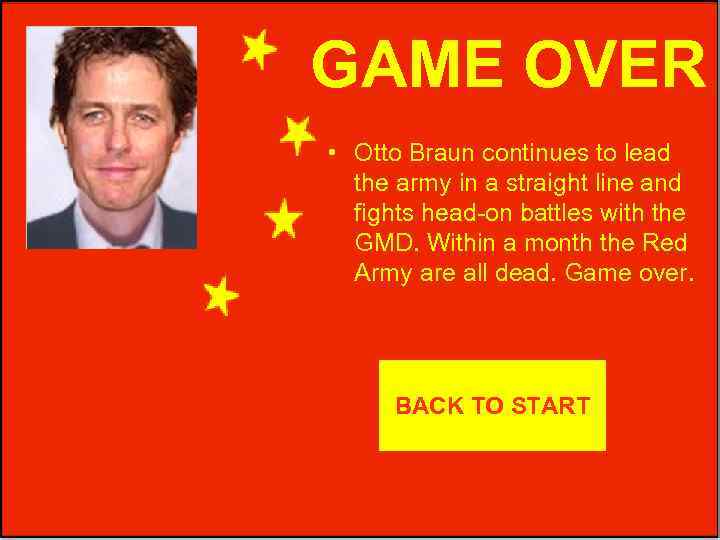 GAME OVER • Otto Braun continues to lead the army in a straight line