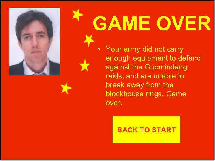 GAME OVER • Your army did not carry enough equipment to defend against the