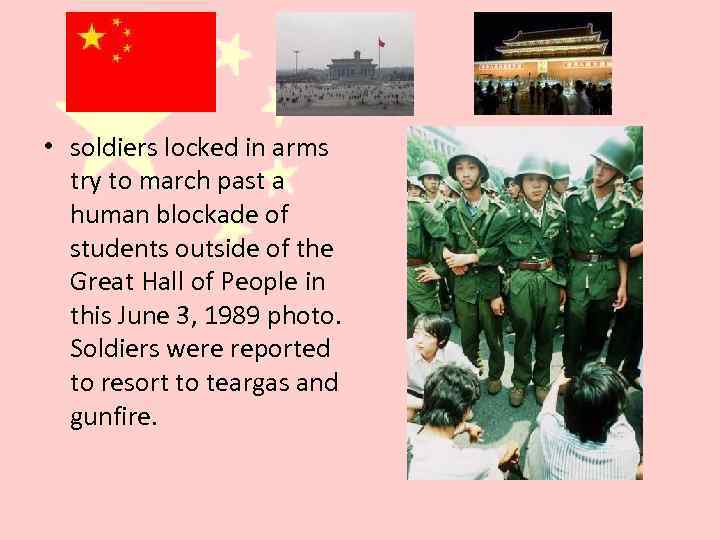  • soldiers locked in arms try to march past a human blockade of