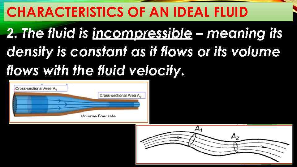 CHARACTERISTICS OF AN IDEAL FLUID 2. The fluid is incompressible – meaning its density