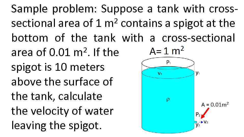 Sample problem: Suppose a tank with cross 2 contains a spigot at the sectional