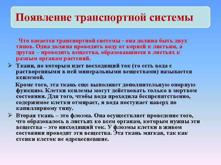 Появление транспортной системы Что касается транспортной системы - она должна быть двух типов. Одна