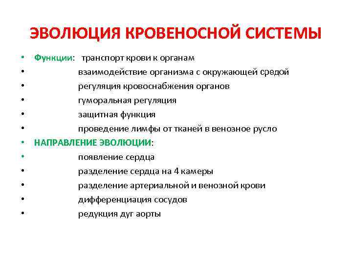ЭВОЛЮЦИЯ КРОВЕНОСНОЙ СИСТЕМЫ • Функции: транспорт крови к органам • взаимодействие организма с окружающей