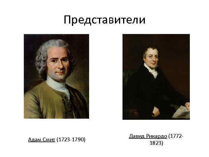 Представители Адам Смит (1723 -1790) Давид Рикардо (17721823) 