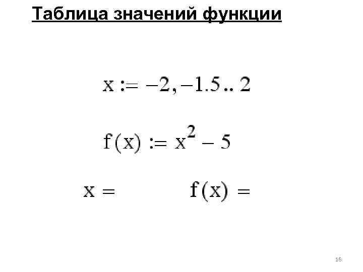 Таблица значений функции 16 