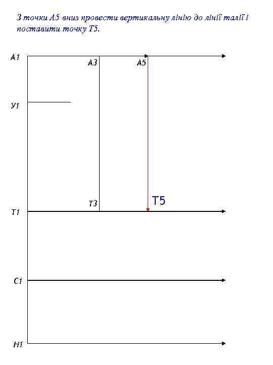 З точки А 5 вниз провести вертикальну лінію до лінії талії і поставити точку