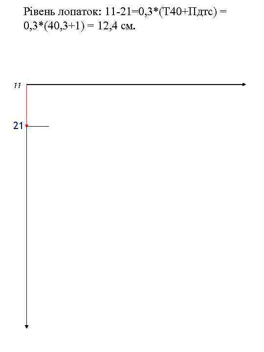 Рівень лопаток: 11 -21=0, 3*(Т 40+Пдтс) = 0, 3*(40, 3+1) = 12, 4 см.