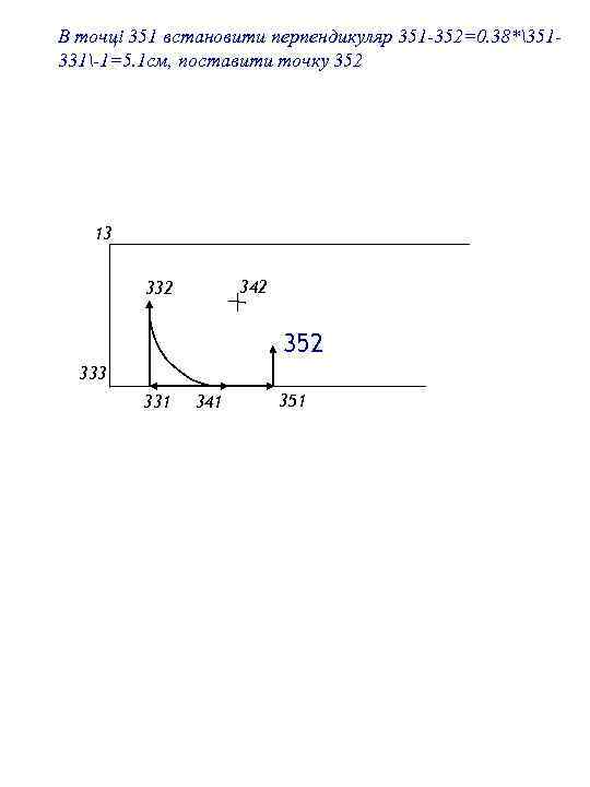 В точці 351 встановити перпендикуляр 351 -352=0. 38*351331-1=5. 1 см, поставити точку 352 13