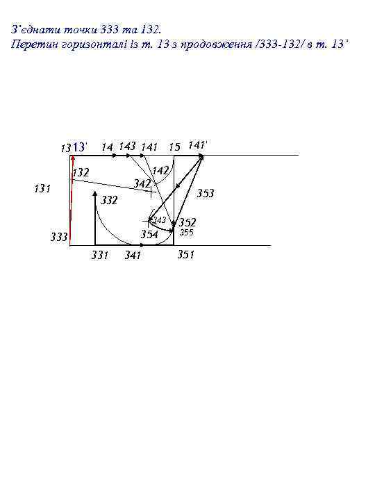 З’єднати точки 333 та 132. Перетин горизонталі із т. 13 з продовження /333 -132/