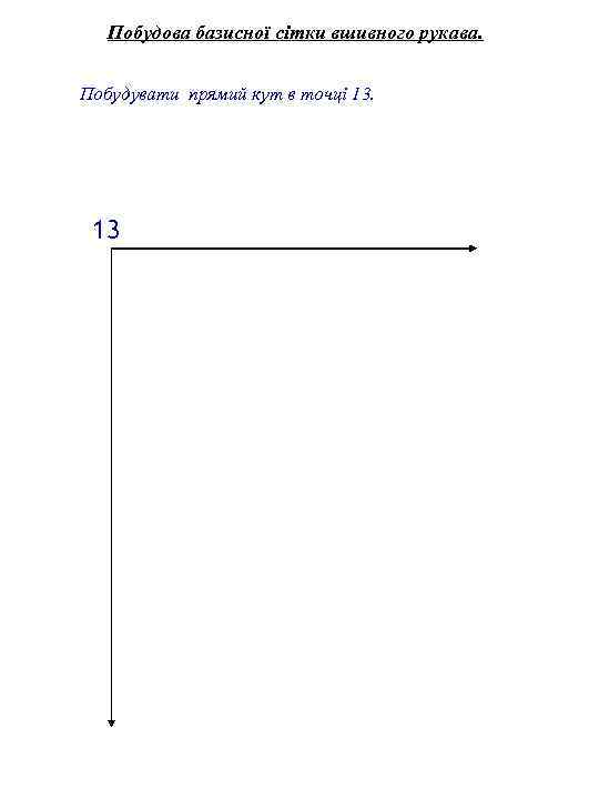 Побудова базисної сітки вшивного рукава. Побудувати прямий кут в точці 13. 13 