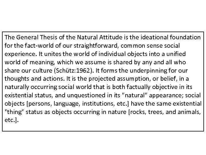 The General Thesis of the Natural Attitude is the ideational foundation for the fact-world