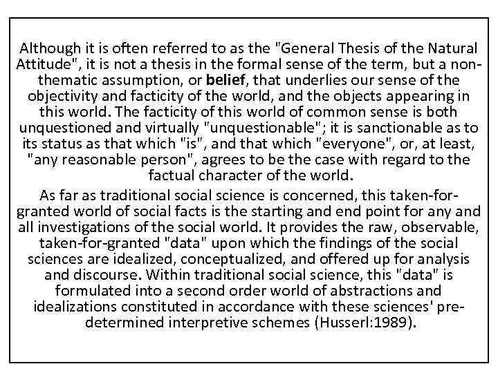 Although it is often referred to as the "General Thesis of the Natural Attitude",