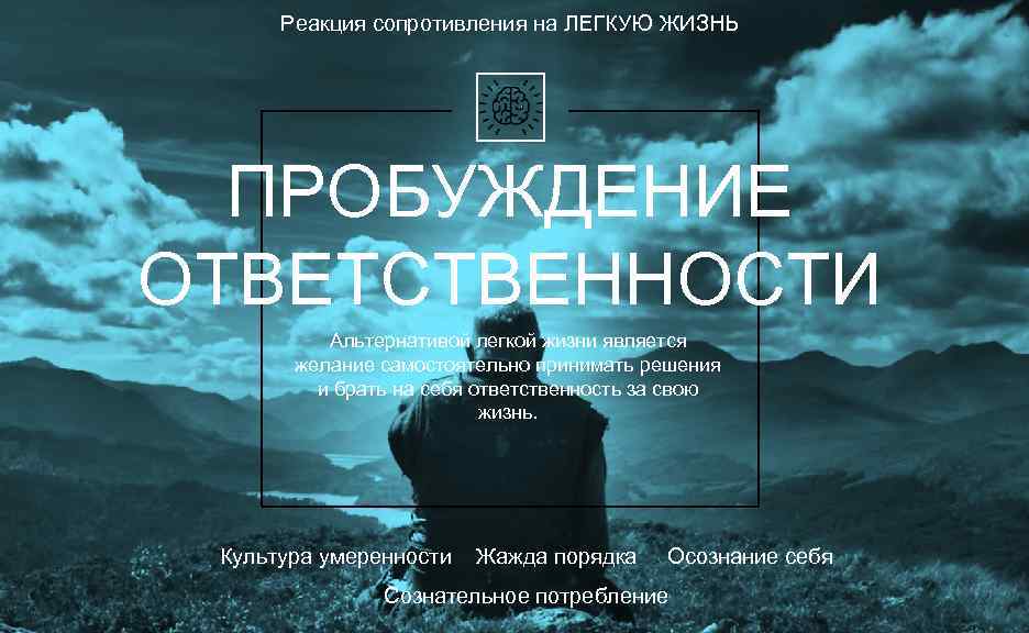 Реакция сопротивления на ЛЕГКУЮ ЖИЗНЬ ПРОБУЖДЕНИЕ ОТВЕТСТВЕННОСТИ Альтернативой легкой жизни является желание самостоятельно принимать