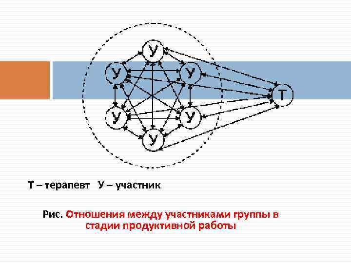 Т – терапевт У – участник Рис. Отношения между участниками группы в стадии продуктивной