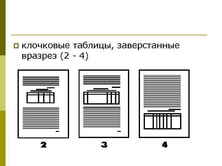 p клочковые таблицы, заверстанные вразрез (2 - 4) 