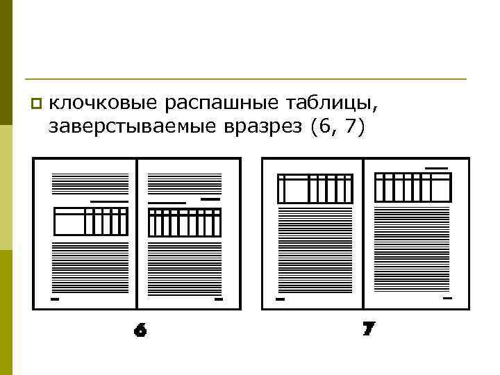 p клочковые распашные таблицы, заверстываемые вразрез (6, 7) 