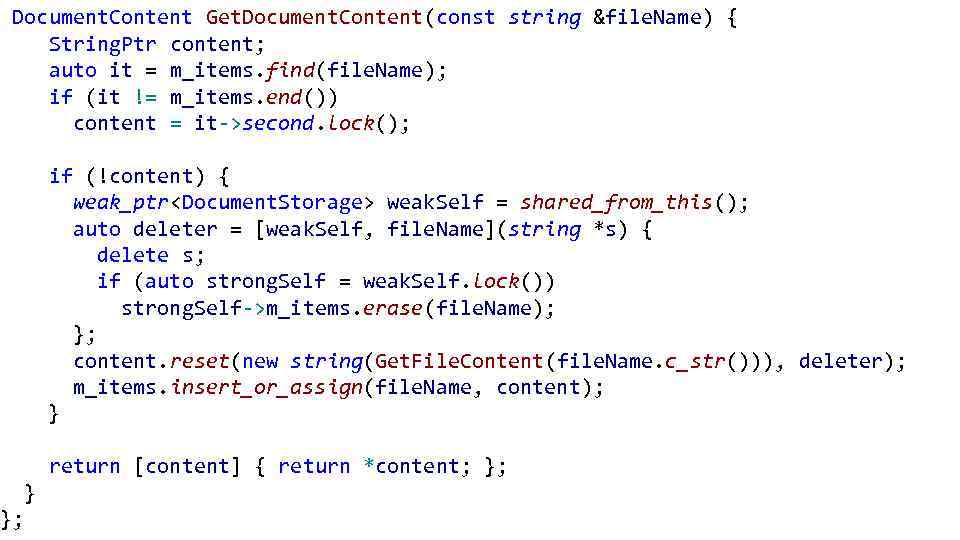  Document. Content Get. Document. Content(const string &file. Name) { String. Ptr content; auto