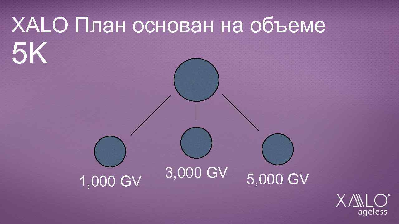 XALO План основан на объеме 5 K 1, 000 GV 3, 000 GV 5,