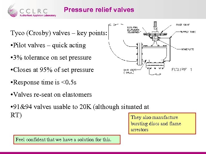 Pressure relief valves Tyco (Crosby) valves – key points: • Pilot valves – quick