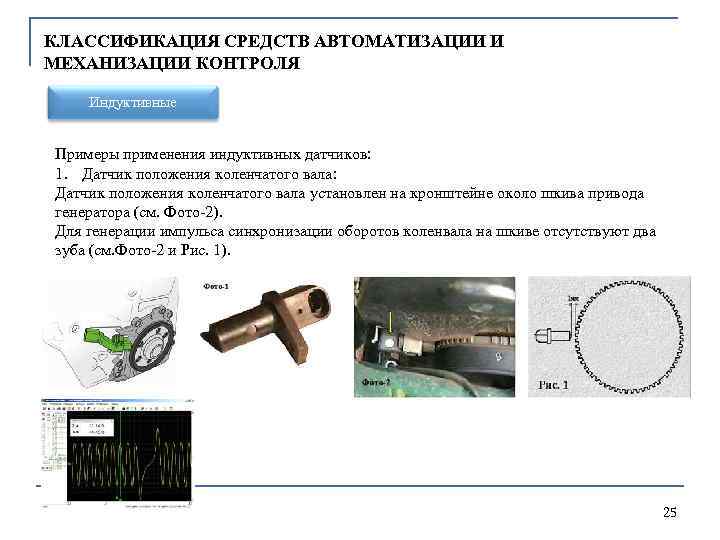 КЛАССИФИКАЦИЯ СРЕДСТВ АВТОМАТИЗАЦИИ И МЕХАНИЗАЦИИ КОНТРОЛЯ Индуктивные Примеры применения индуктивных датчиков: 1. Датчик положения