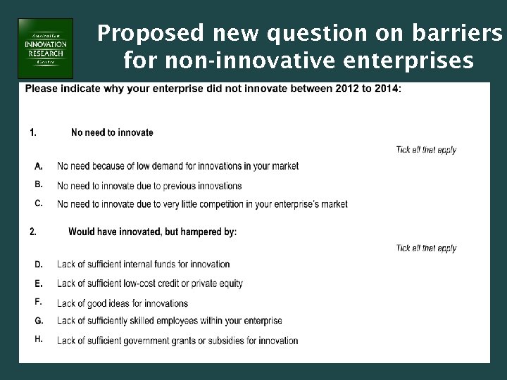 Proposed new question on barriers for non-innovative enterprises 