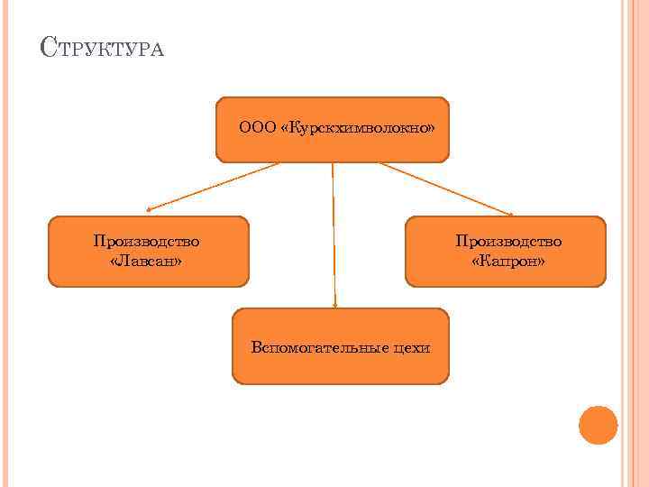 СТРУКТУРА ООО «Курскхимволокно» Производство «Лавсан» Производство «Капрон» Вспомогательные цехи 