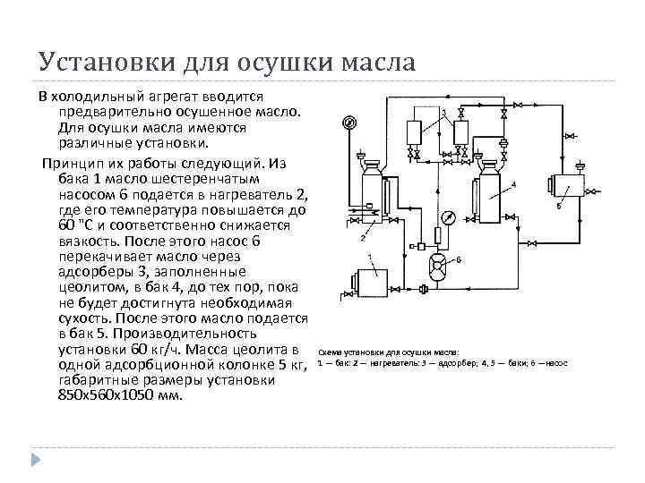 Установки для осушки масла В холодильный агрегат вводится предварительно осушенное масло. Для осушки масла