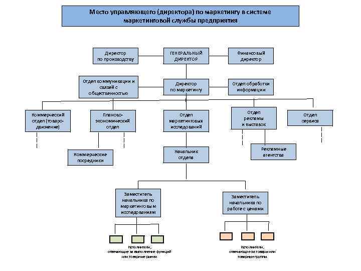 Место управляющего (директора) по маркетингу в системе маркетинговой службы предприятия Директор по производству Финансовый